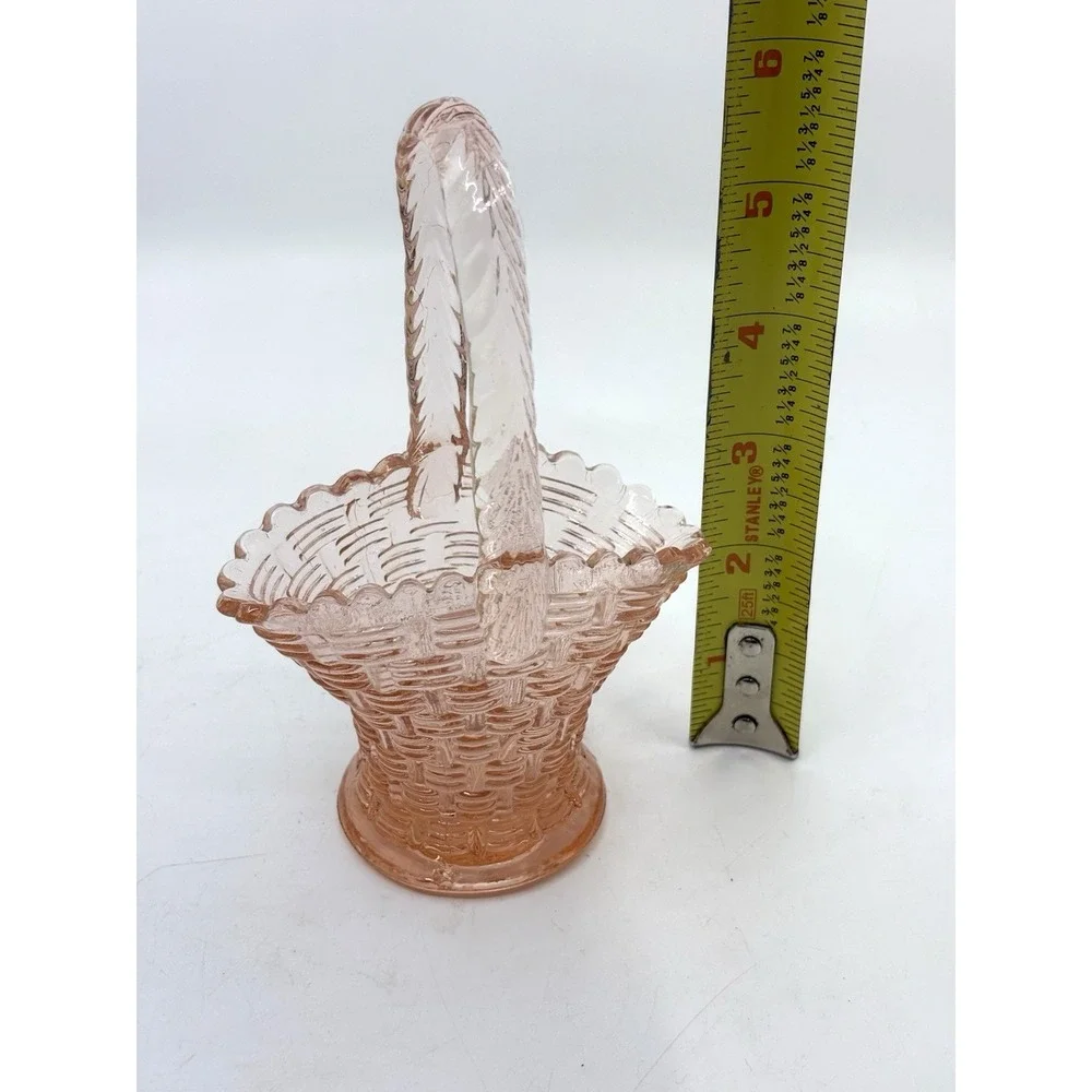 Antique Fenton Dugan Diamond Pink Basket Weave Basket, 1920's, See Photos